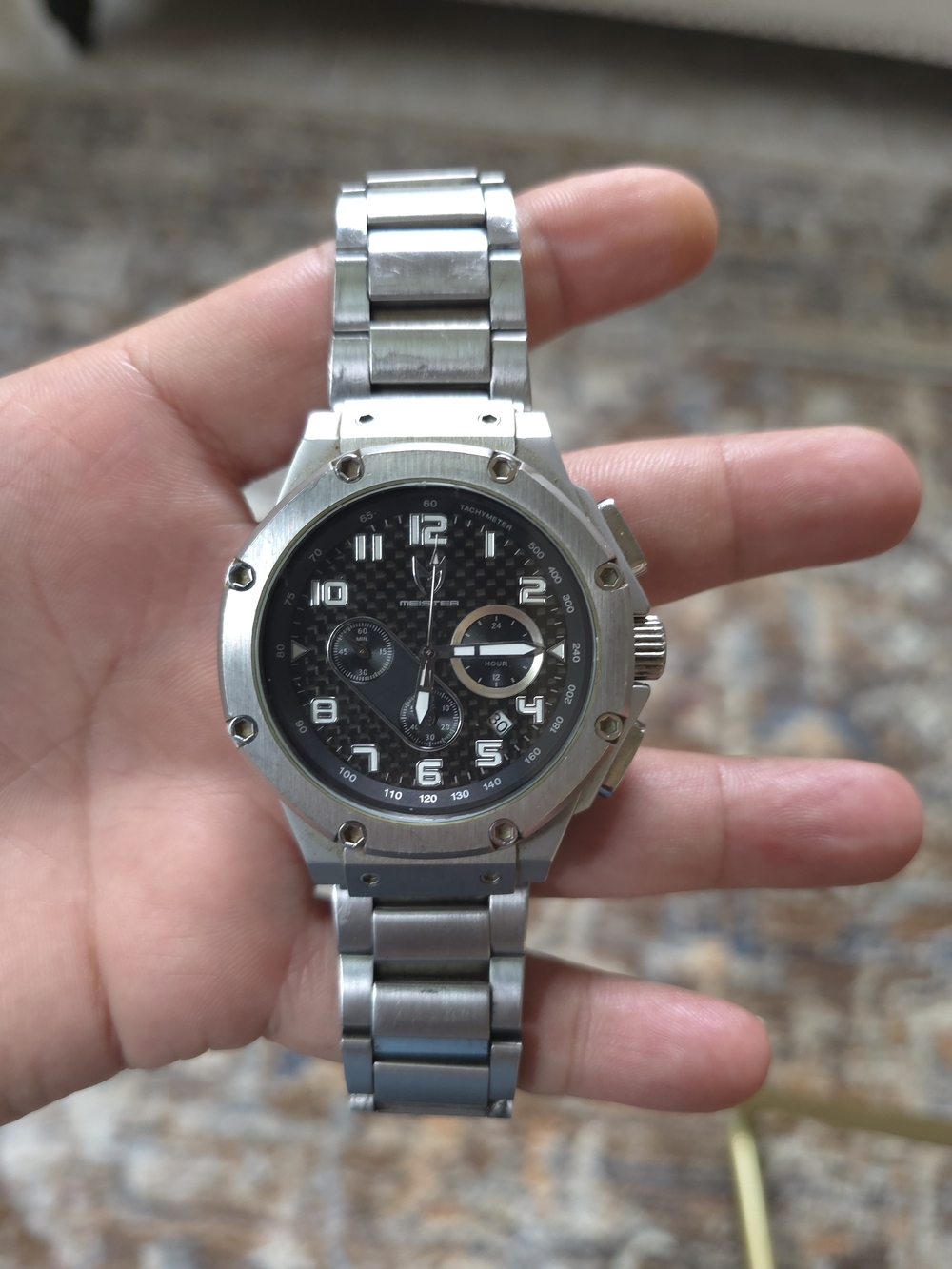 Stainless Steel Men's Chronograph Watch - Black Dial